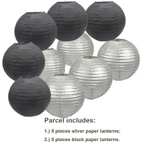 Chinese Paper Lantern Ballf for Wedding Garden Themed Party Hotel Hanging Decor Favor 5 pcs silver and 5 pcs black per Lot