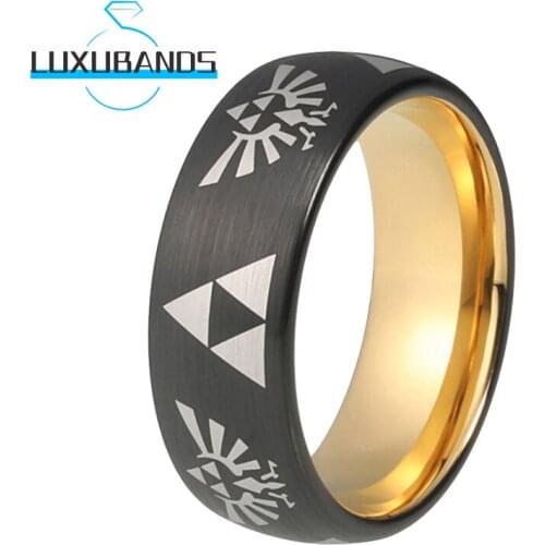 8MM Tungsten Carbide Ring For Men Wemen Gold Inner Custom Black Brushed Finished Ancient Egypt Pattern Comfort Fit