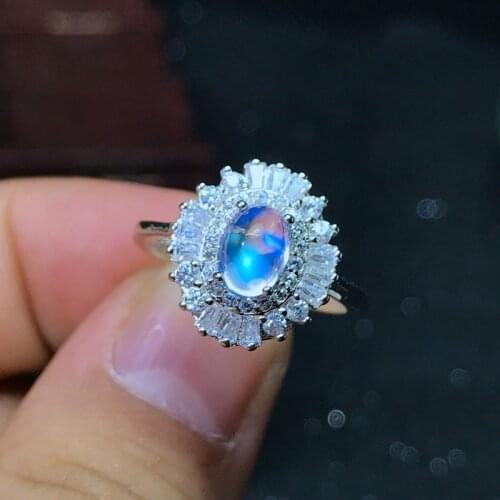 925 Silver Natural Blue Moonstone lady ring glass quality is good