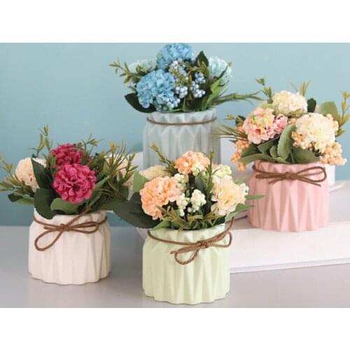 Creative Simulation Hydrangea Artificial Flower Plant Potted Decoration Home Adornment Living Room Desktop Wedding Gift Ornament