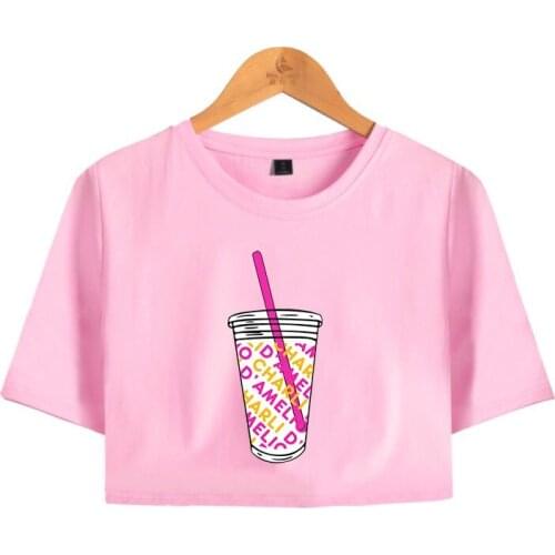 New Ice Coffee Splatter Crop top T-shirt Charli D'Amelio T Shirt Girl Sexy charli damelio merch O-neck Crop Tops Short T-shirts