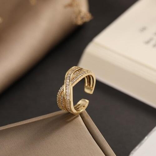 Micro Inlaid Zircon Open Ring Simple Fashion Cross Ring Female Adjustable Womens Ring Gift for Ladies Glittering