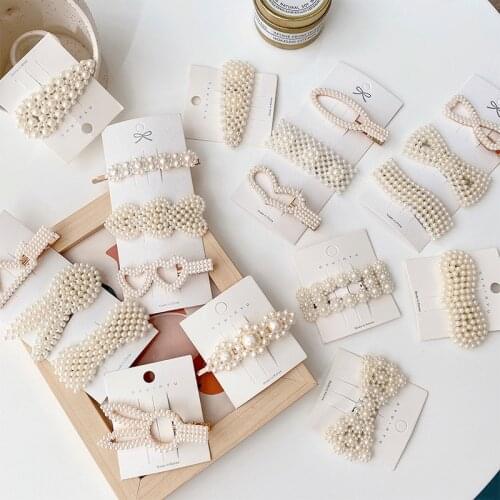 FACEINS Fashion Pearl Hairpin Womens Clips Korean Headdress Girl Word Clip Female Side Clip Retro Hairpins Simple Hair Jewelry