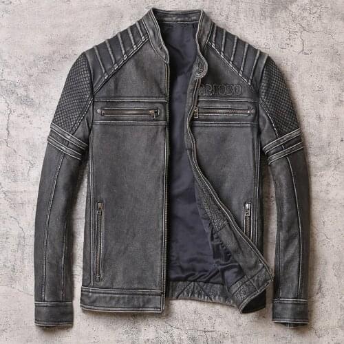 2021 Vintage Black American Motorcycle Style Genuine Leather Jacket Men Plus Size 5XL Real Natural Cowhide Slim Fit Bikers Coat
