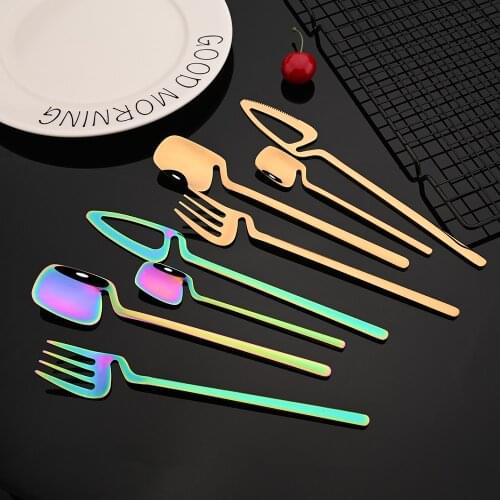 24Pcs Gold Dinnerware Set 304 Stainless Steel Black Dinnerware Set Knife Fork Spoon Teaspoon Cutlery Set Kitchen Silverware Set