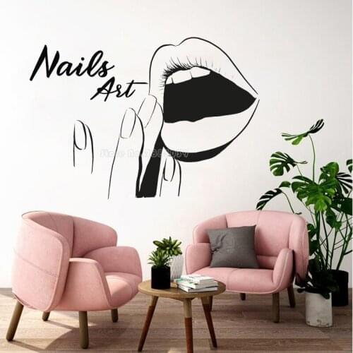 Nails Art Wall Decal Female Power Vinyl Wall Stickers Sexy Lips Pattern Women Amazing Nail Wallpaper Beauty Salon Murals LL2269