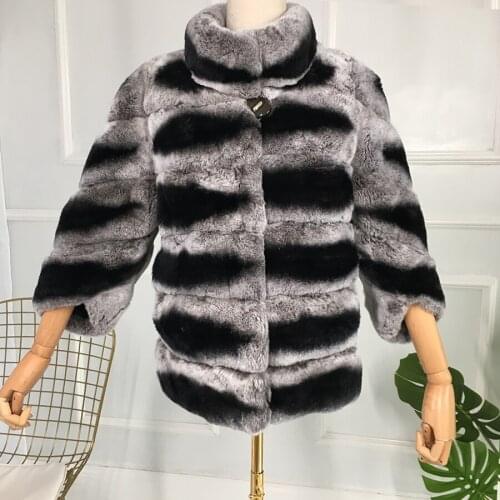 Real fur stripe collar coat ashion to keep warm simple and graceful
