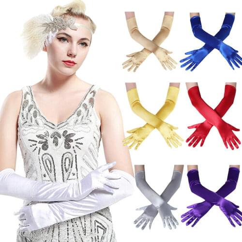 Brand New 2018 Fashion Gloves Womens Satin Long Gloves Opera Evening Party Prom Costume Gloves Velvet Laser Gloves