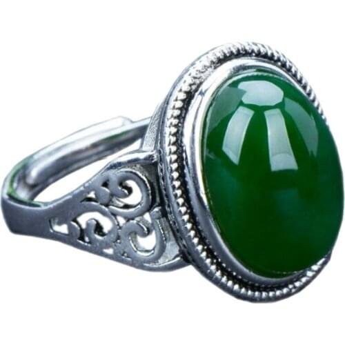 2020 New real s925 pure silver inlaid natural jasper man ring retro fashion women ring adjustable simple fashion jewelry