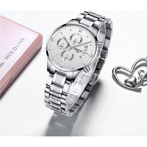 NIBOSI New Women Luxury Quartz Watch Waterproof Stainless Steel Wrist Watch For Women Fashion Chronograph Clock Relogio Feminino