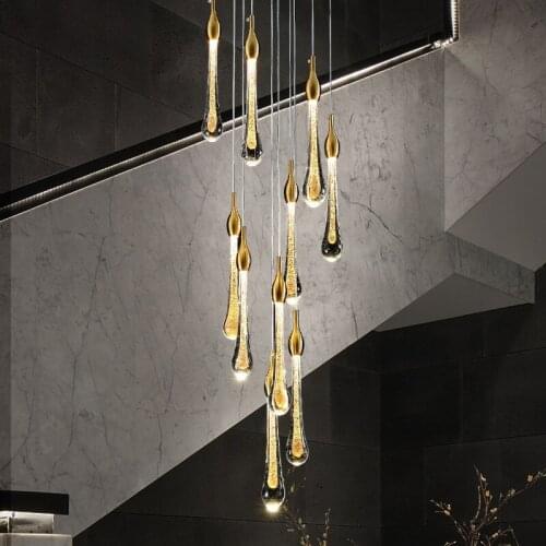 New Copper Light Luxury Staircase Light Copper Crystal Chandelier Meteor Shower Spiral Staircase Light Duplex Floor Chandelier