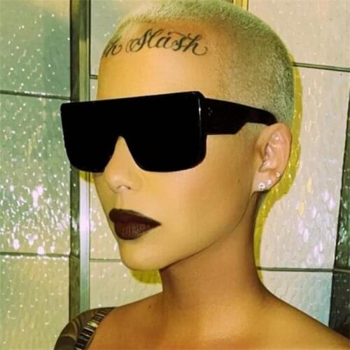 Classic Vintage Oversize Square Sunglasses Luxury Brand Big Frame Sun Glasses For Women Black Leopard One Piece Flat Top Glasses