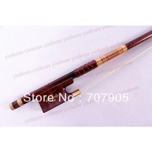 One 4/4 Violin Bow SnakeWood Bow string Golden Color Flower inlaid Pattern