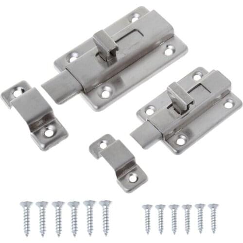 OOTDTY 1 Set Stainless Steel Spring Latch with 6 Screws Slide Door Lock Security Gate Barrel Bolt Padlock Home Hardware Locks