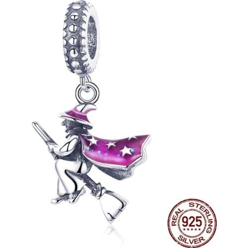 Original 100% 925 sterling silver beads witch charm fit bracelet & necklaces pendant women fine jewelry accessories making gift