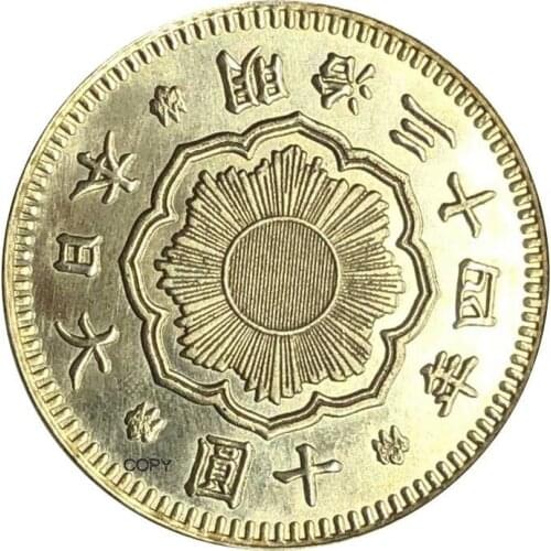 Great Japan Year 34 of Meiji 10 Yen 1901 Brass Metal Copy Coin