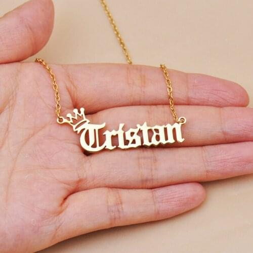 Custom Royal Crown Name Necklace Old English Font Personalised Choker Necklaces For Women Vintage Jewelry Accessories