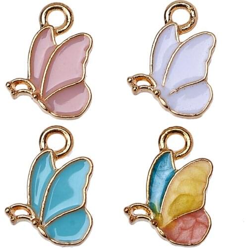 Peixin 20Pcs/Set 15*12MM Colorful Butterfly Pendant Insect Enamel Alloy Charm for Earrings Bracelet Jewelry Making Supplies