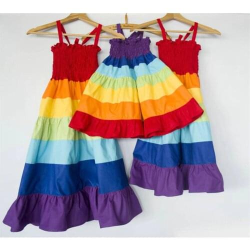 Rainbow Mother Daughter Dress Sleeveless Mom Baby Family Look Matching Summer Dress Outfits Beach Cotton Dresses Mother Daughter