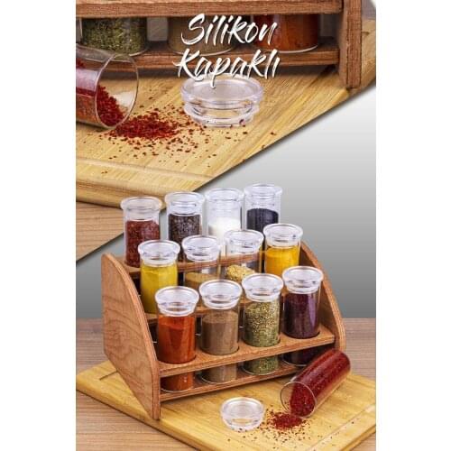 SPICE 12-PIECE WITH WOODEN STAND OVAL kitchen mother seasoning set salt shaker pepper shaker tableware wooden bamboo