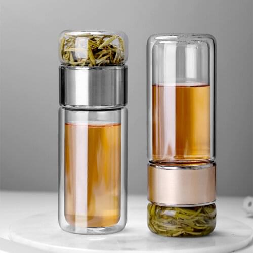 Glass Water Bottle With Tea Infuser Filter Tea Separation Double Wall Glass Bottle Leakproof My Water Bottle 230ml 280ml