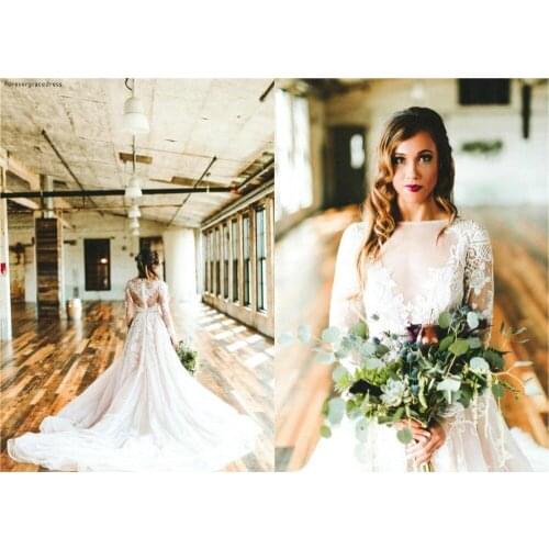 Long Sleeves Boho Wedding Dresses 2019 A Line Appliqued Bohemian Country Garden Formal Bride Bridal Gowns Plus Size Custom Made