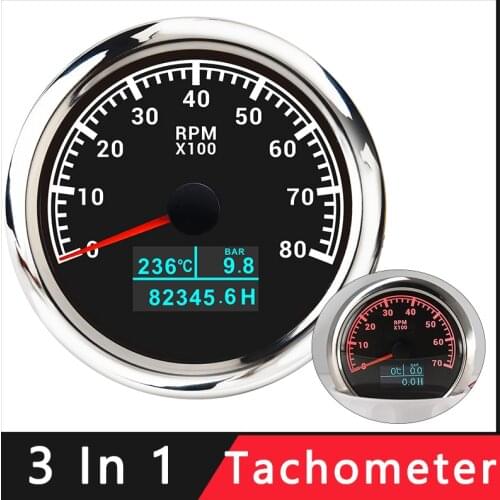 7000 RPM Tachometer Gauge 3 in 1 Multi-function Tachometer With Water Temperature Oil Pressure Indicator For Car Marine Boat