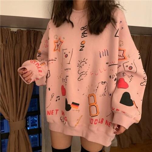 2021 Spring Womens Clothes Hoodies Teen Street Harajuku Hip Hop Pastel Sweatshirt for Women Printing Loose Leisure Hoodie Bts
