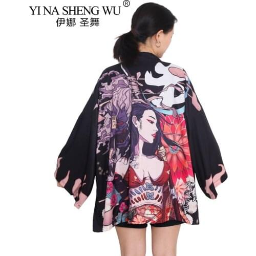 Japanese Kimono Traditional Clothing Anime Kimono Fashion Beach Blouse Women Samurai Female Obi Haori Yukata Man Cardigan Coat