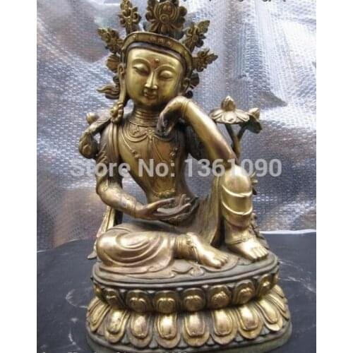 Xd 00981 100% Pure Bronze 24K Gold Gild Meditating Kwan-Yin Bodhisattva Buddha statue