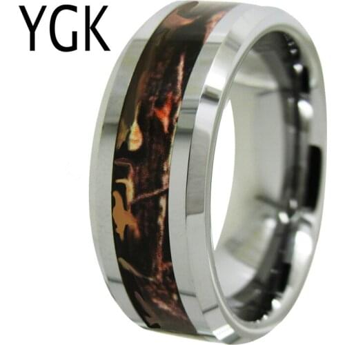 YGK Wedding Jewelry Silver Bevel Camo Ring New Tungsten Rings for Mens Bridegroom Wedding Engagement Anniversary Ring