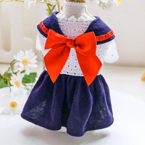 Dog Skirt Pet Clothes Splicing Japanese Style Bowknot Spring Autumn Dogs Clothes For Small Dogs Yorkshire Pet Dress Cat Clothing