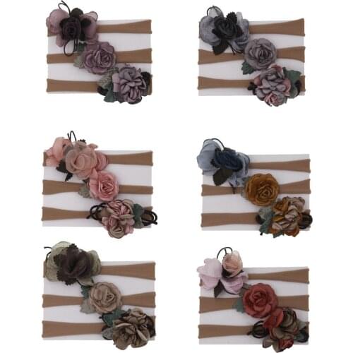 Yundfly 3pcs/lot Flower Nylon Headband Newborn Baby Elastic Princess Hairbands Kids Children Cute Headwear Gifts Sets