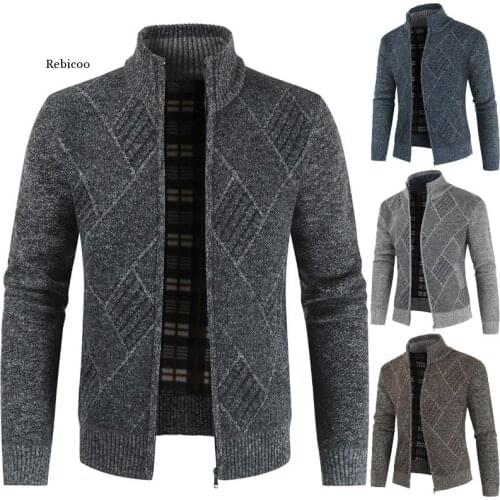 Mens Cardigan Sweater Autumn Stand Collar Zipper Knitted Casual Sweatercoat Coats Men Warm Clothes Fleece Knit