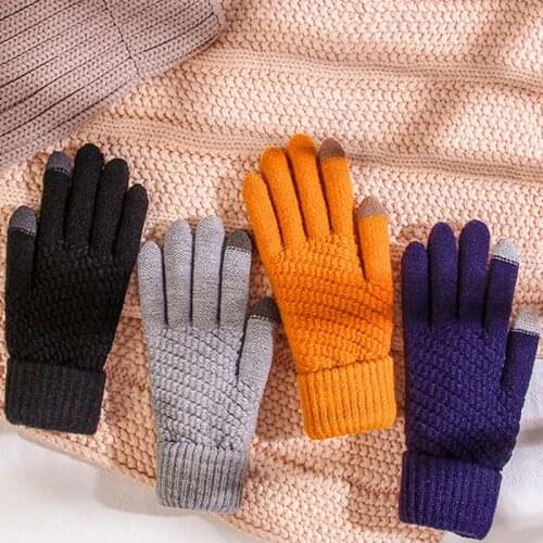 Women Winter Keep Warm Touch Screen Plus Velvet Inside Thicken Wool Knitted Gloves Fashion Casual Female Elasticity Soft