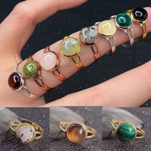 Bohemian Natural Stone Rings for Women Multi Color Wedding Party Jewelry Opal Tigereye Obsidian Amethyst Open Ring Adjustable