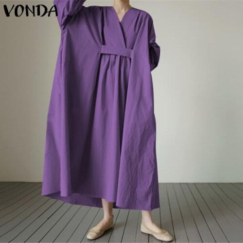 Elegant Dress Bohemian Sundress Women Long Sleeve Pleated long Maxi Dress Robe Femme VONDA Casual Vestidos