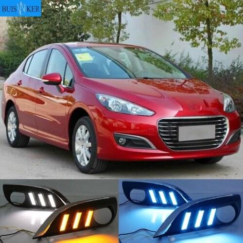 1 Pair Car styling LED driving DRL with Daytime Running Light yellow turn signal Fog Head Lamp for Peugeot 308 2012-2014
