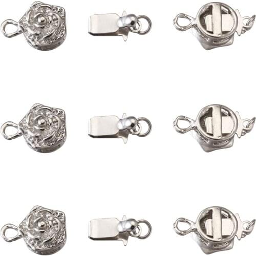 10 Sets Flower Brass Box Clasps Platinum Link Connectors for DIY Bracelets Necklaces Jewelry Making Supplies 15x10mm Hole: 1~2m