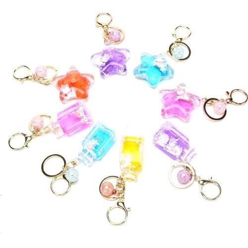 1X Creative Moving Liquid Quicksand Keychain Five-pointed Star Keyring for Women Charm Bag Pendant Kids Gift