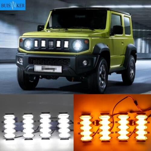4PCS LED Front Grille Upgrade Lamps Daytime Running Light For Suzuki Jimny 2019 2020 2021 DRL Yellow turn signal
