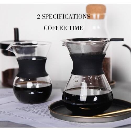 400ml Glass Coffee Kettle with Stainless Steel Filter Drip Brewing Hot Brewer Coffee Pot Dripper Barista Pour Over Coffee Maker