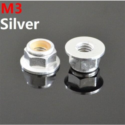 50pcs/lot High Quality M3 Colourful Anodized Silver Colour Aluminum Alloy Flange Nylon Lock Nuts