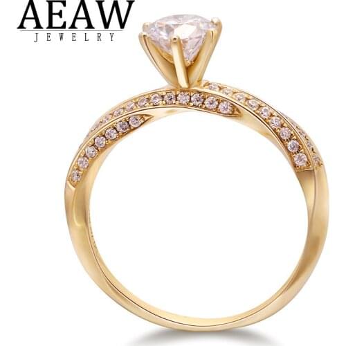 AEAW 0.8ct 6mm D Color Round Brilliant Cut Moissanite Engagement Band Half Eternity Real Solid 14K Yellow Gold