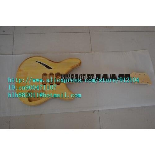 Free shipping new Big John unfinished hollow electric guitar in natural color with mahogany body diy your guitar F-1194