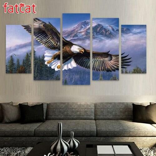 FATCAT 5 Panel Eagle Forest Mountain Landscape Diy Diamond Painting Full Square Round Drill Diamond Embroidery Sale Decor AE924