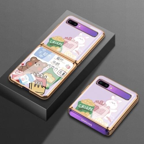 Samsung ZFlip mobile phone case F7000 protective cover F700F electroplating 700N glass F7070 folding 5G female cute