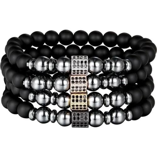 JAAFAR 2018 Design person cubic zirconia bead bracelet hexagon geometry cz brass natural stone mens jewelry bracelet AS320