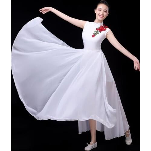 Classical Dance Clothes Women Stage Costume White Flamenco Dress Summer Gypsy Skirt Opening Dance Outfit Extoic Dancewear DL7391
