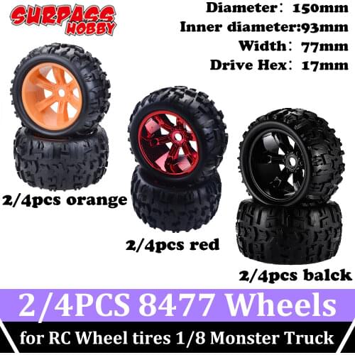 Surpass Hobby Wheels Tires Rubber Monster Truck Wheel 8477 150mm Tire Hex Rims 17mm Hub for 1/8 Rc HSP Traxxas Wltoys Zd Racing